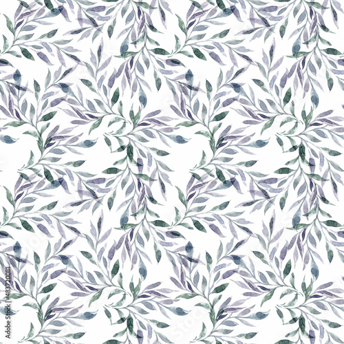Beautiful seamless pattern with hand drawn watercolor leaves. Stock illustration.