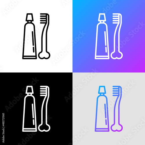 Dental hygiene for pets  toothbrush and toothpaste thin line icon. Modern vector illustration for pet shop.