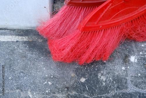 Floor sweeper fiber close-up, copy space