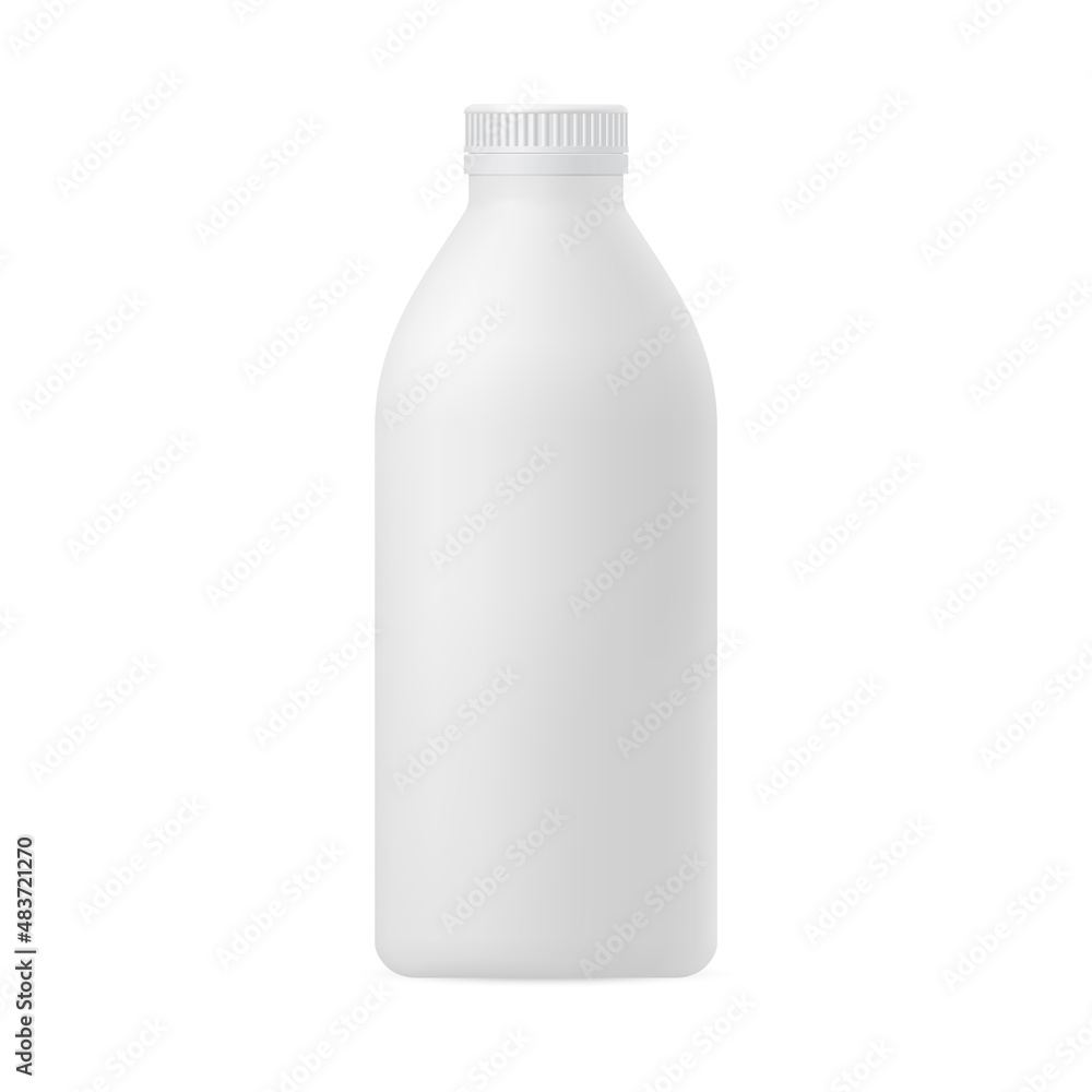 Realistic 3d mockup of a plastic bottle for milk, kefir, dairy drinks with a cap on a white background. Packaging template for various liquids, medicines, cosmetics. Realistic 3d mockup of a plastic bottle for milk, kefir, dairy drinks with a cap on a white background. Packaging template for various liquids, medicines, cosmetics.