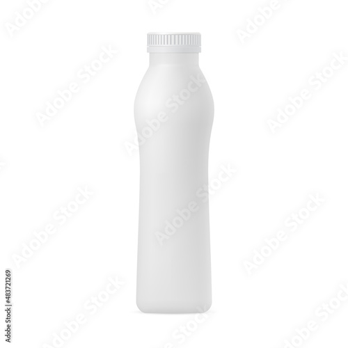 Realistic 3d vector mockup of a plastic package for milk, yogurt, dairy drinks with a lid on white background. Template of a bottle for liquid.