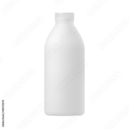 Realistic 3d mockup of a plastic bottle for milk, kefir, dairy drinks with a cap on a white background. Packaging template for various liquids, medicines, cosmetics.