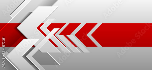 High-tech abstract background banner. White gradient arrowhead pattern with red stripes. Design elements for template, card, cover, poster, backdrop, wall. Vector illustration.