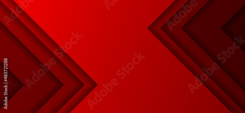 3D abstract red paper cut banner. Gradient arrowhead pattern. Design elements for template, card, cover, poster, backdrop, wall. Vector illustration.