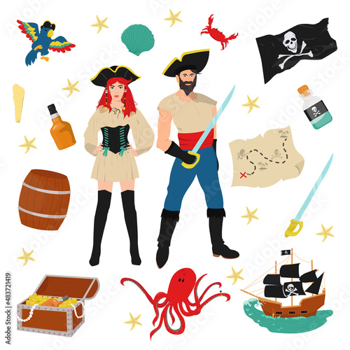 Pirates set: woman, man, items