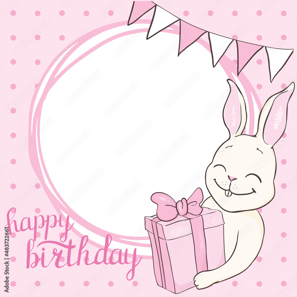 Set of baby shower invitation with cartoon horse, rabbit, helium balloons, flowers and clouds on blue and pink background. It's a boy. It's a girl. Vector illustration Set of baby shower invitation with cartoon horse, rabbit, helium balloons, flowers and clouds on blue and pink background. It's a boy. It's a girl. Vector illustration