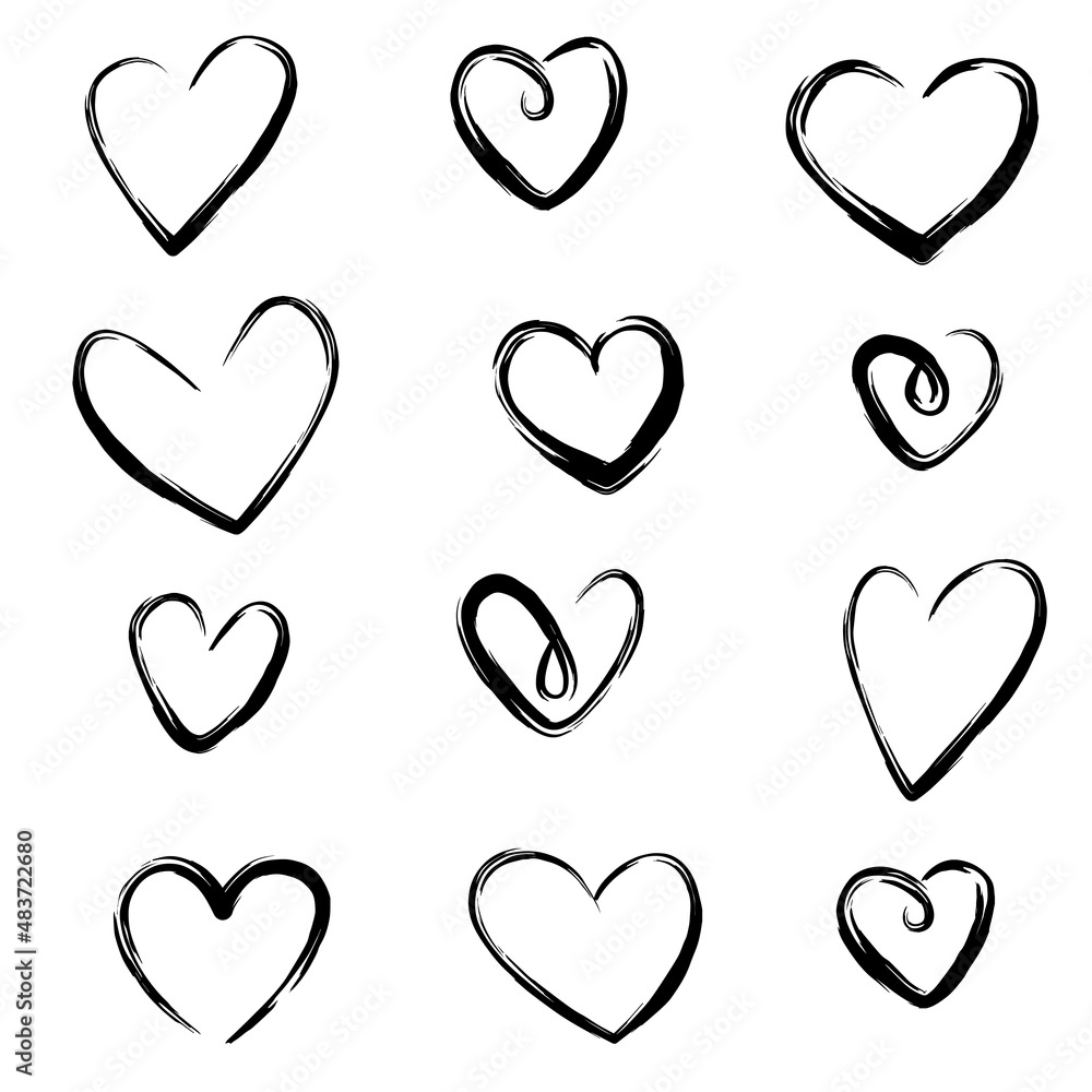 Big set of hand-drawn hearts on a white background. Doodle style. Big set of hand-drawn hearts on a white background. Doodle style.