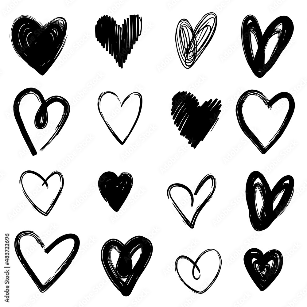 Big set of hand-drawn hearts on a white background. Doodle style. Big set of hand-drawn hearts on a white background. Doodle style.