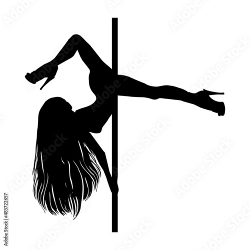 Pole dance illustration. Vector silhouette of girl and pole on a white background.