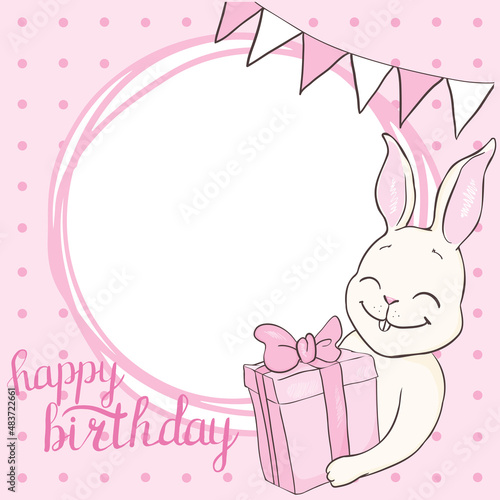 Set of baby shower invitation with cartoon horse, rabbit, helium balloons, flowers and clouds on blue and pink background. It's a boy. It's a girl. Vector illustration