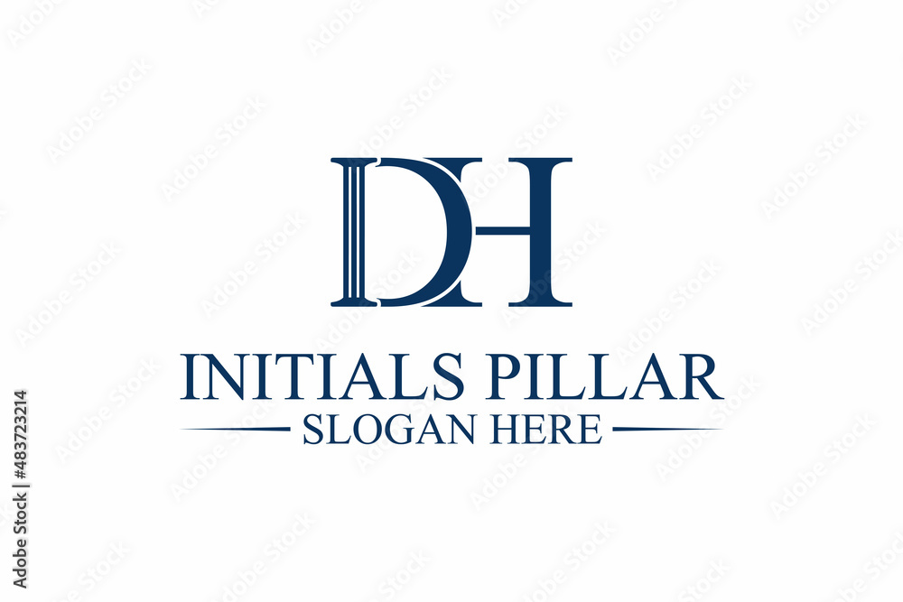 legal pillar logo, initial letter d/h. premium vector