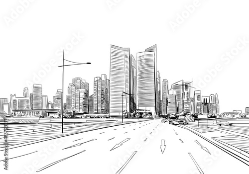 Singapore. Unusual perspective hand drawn sketch. City vector illustration