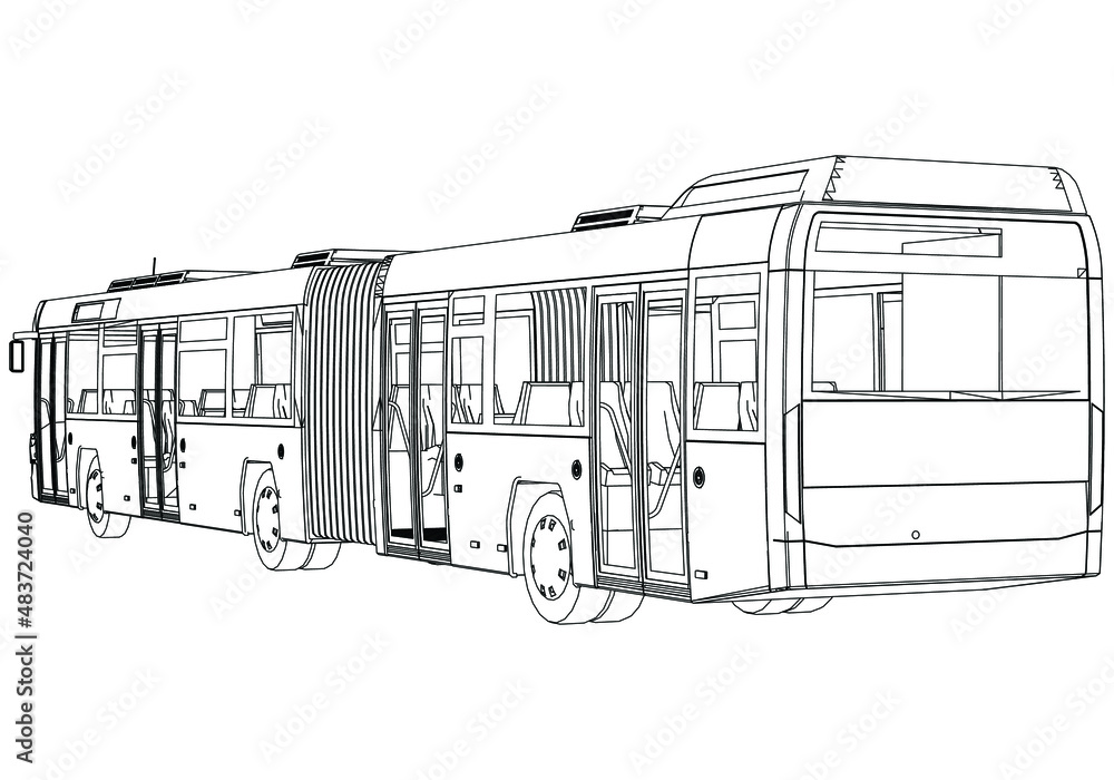 Articulated bus outline vector illustration. Bus vehicle template ...