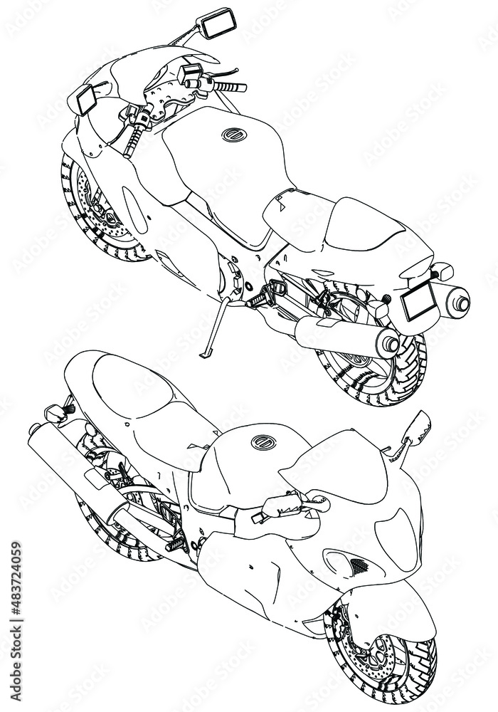 Obraz premium Motorcycle outline vector illustration. Motobike vehicle template vector isolated on white.