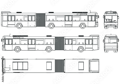 Articulated bus outline vector illustration. Bus vehicle template vector isolated on white. photo
