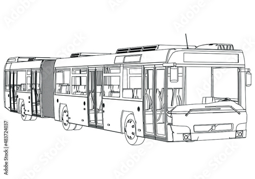Articulated bus outline vector illustration. Bus vehicle template vector isolated on white.