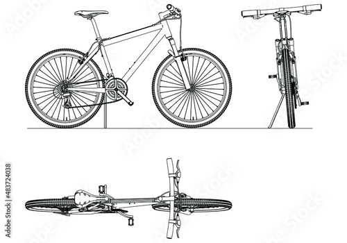 Line drawing of classic roadster bicycle. Outline illustration of bicycle vector icon.