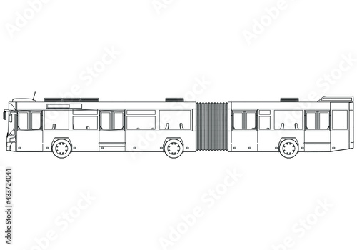 Articulated bus outline vector illustration. Bus vehicle template vector isolated on white.