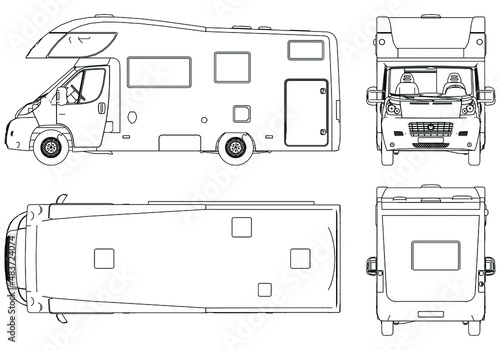 Camper van silhouette vector illustration. Motorhome caravan vector isolated on white background.