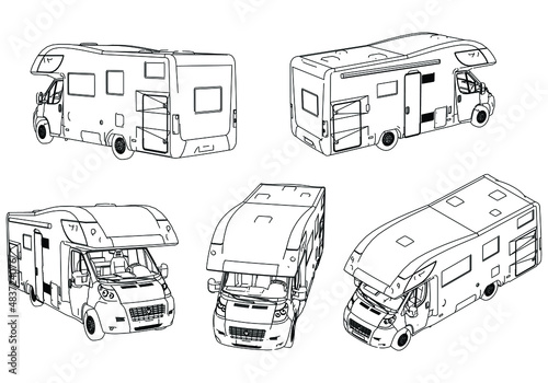 Camper van silhouette vector illustration. Motorhome caravan vector isolated on white background.