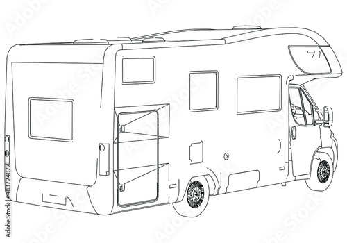 Camper van silhouette vector illustration. Motorhome caravan vector isolated on white background.