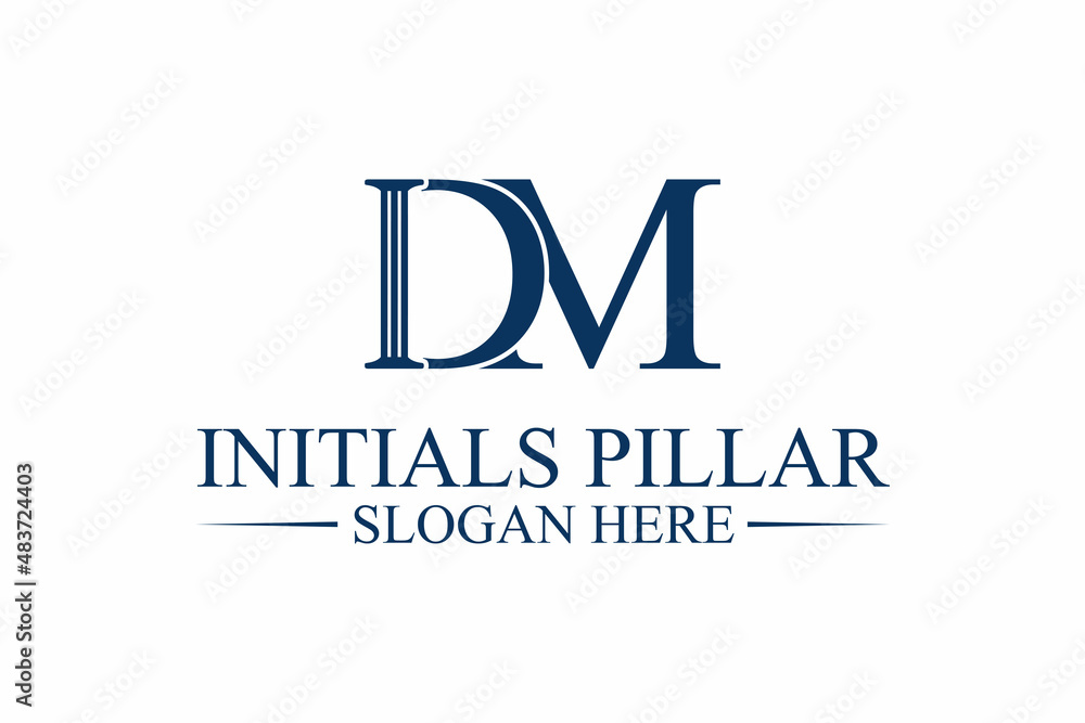 legal pillar logo, initial letter d/m. premium vector