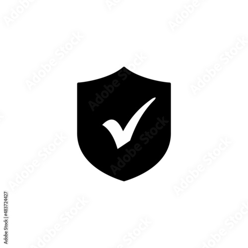 Check mark shield simple flat icon vector illustration. Check mark icon. Shield icon