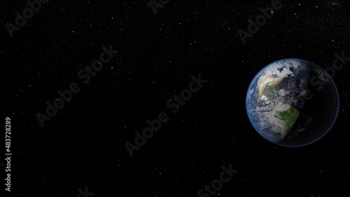 Fototapeta Naklejka Na Ścianę i Meble -  Panoramic view of the Earth, sun, star and galaxy. Sunrise over planet Earth, view from space. Elements of this image furnished by NASA