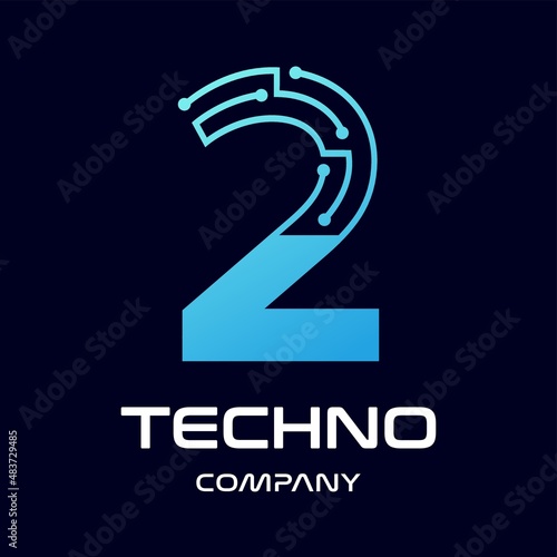 Number two technology vector logo template. This design use blue and dot symbol. Suitable for text.