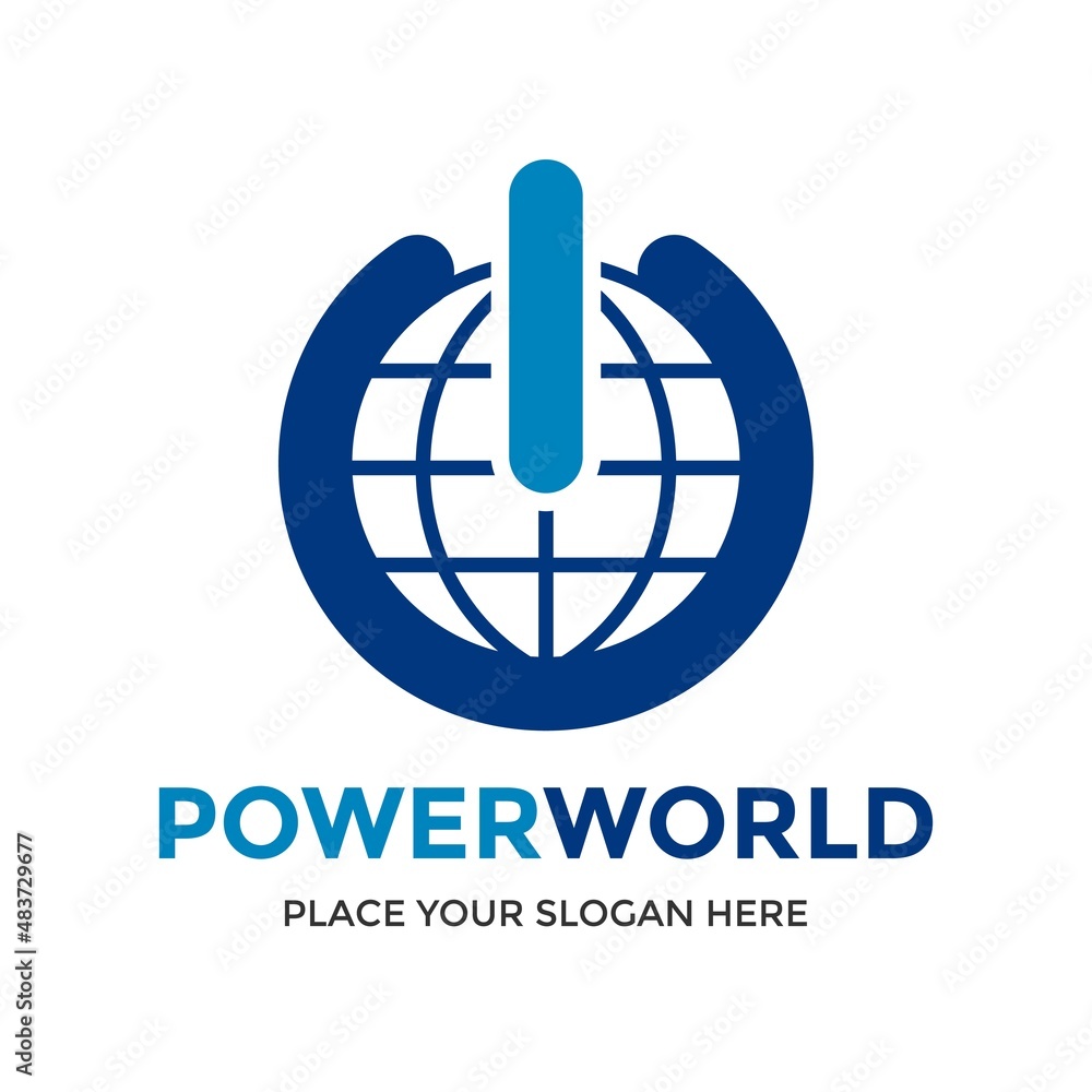 Power world vector logo template. This design use globe and button. Suitable for energy. Power world vector logo template. This design use globe and button. Suitable for energy.