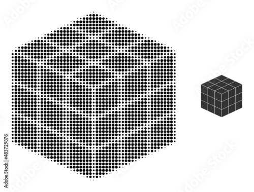 3x3x3 cube halftone dotted vector. 3x3x3 cube vector icon mosaic is constructed with halftone pattern which contains circle pixels.
