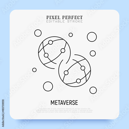 Metaverse thin line icon. Virtual reality. Pixel perfect, editable stroke. Vector illustration.