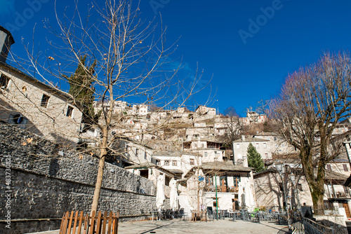 Syrrako village on a beautiful day, at Tzoumerka mountains, Ioannina, Epirus, Greece photo