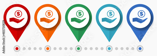 Bank, money, business concept vector icon set, flat design pointers, infographic template