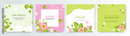 Floral square templates. Spring flowers and leaves. Flat style vector illustration for social media posts, mobile apps, cards, invitations, banner design and web advertisingand web, internet ads