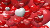 Red or white shinny hearts scattered in the air