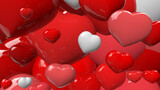 Big and small Red or white shinny hearts scattered in the air