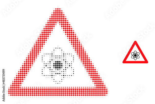 Atom warning halftone dotted icon. Atom warning vector icon mosaic is constructed of halftone array which contains round elements.
