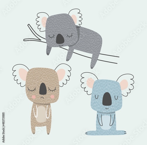  cartoon koala set. vector illustration