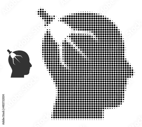 Brain intruder halftone dotted vector. Brain intruder vector icon mosaic is designed with halftone array which contains circle elements.