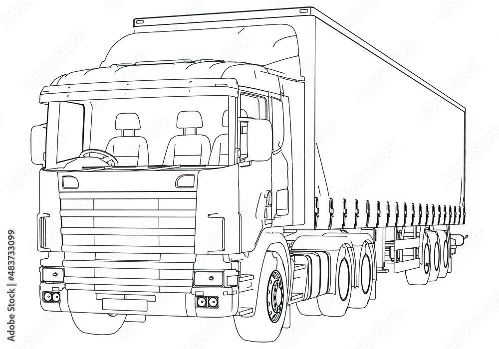 Vector truck trailer outline. Commercial vehicle. Cargo delivering