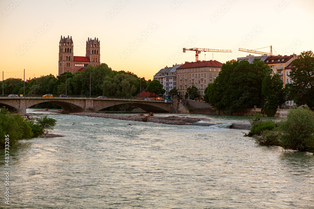 Isar River and Bridge in Munich