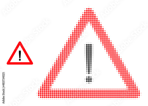 Danger warning halftone dotted icon. Danger warning vector icon mosaic is formed with halftone array which contains circle pixels.