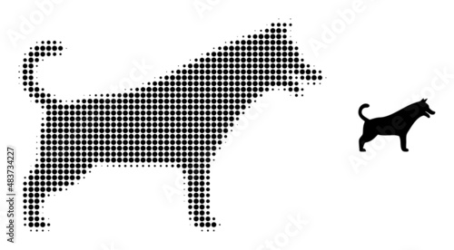 Dog halftone dotted vector. Dog vector icon mosaic is made from halftone array which contains circle dots.