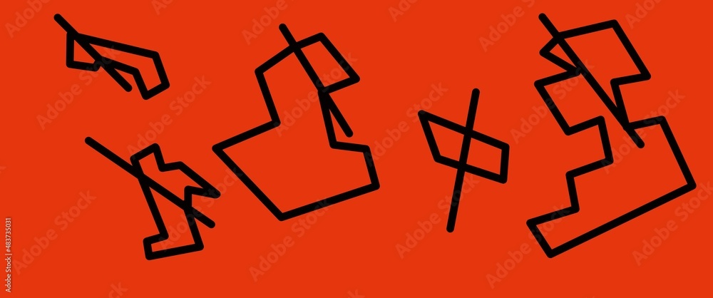 Simple geometric  forms set on red orange background pattern 