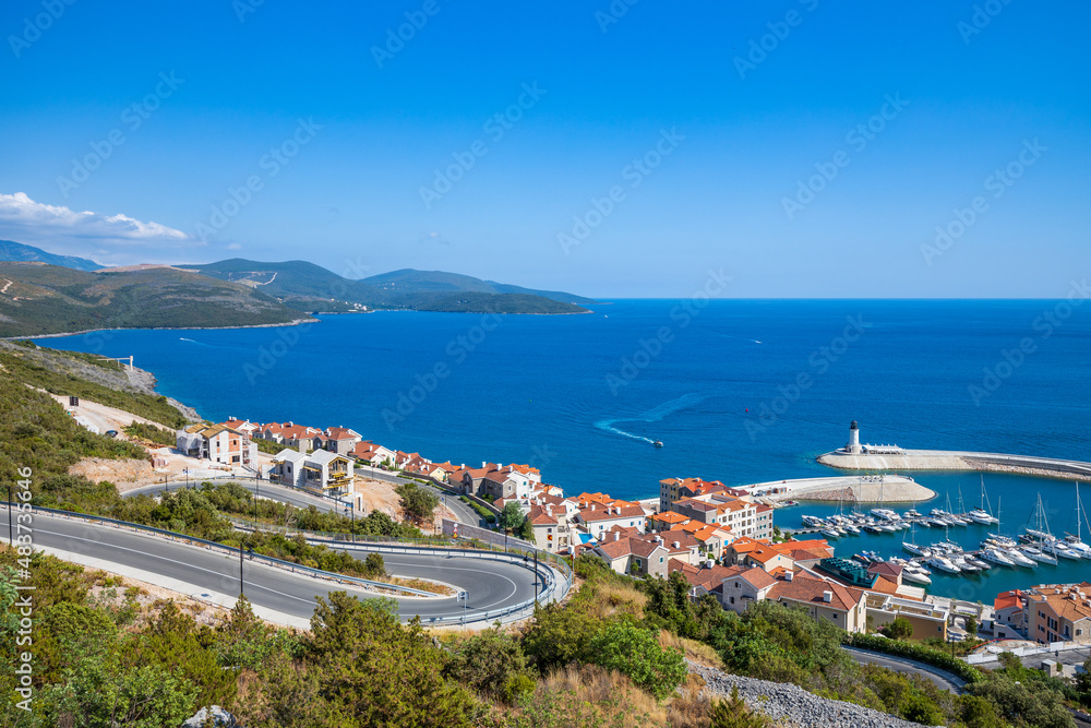 Landscape travel view of Adriatic coast in Montenegro or Croatia.