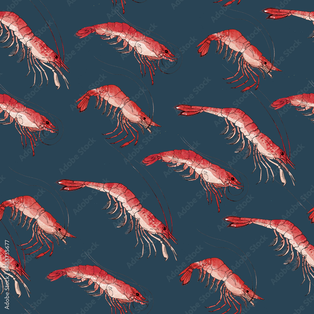 Shrimp. Tiger shrimp, seafood ingredient, isolated, watercolor ...