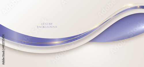 3D modern luxury template design light brown curved shapes purple ribbon