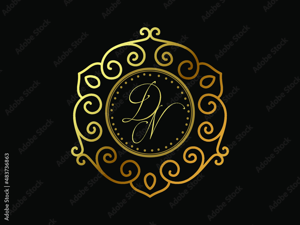 Fototapeta premium DN initial letter luxury monogram logo,elegant ornamen jewelry, emblem of love shape heart