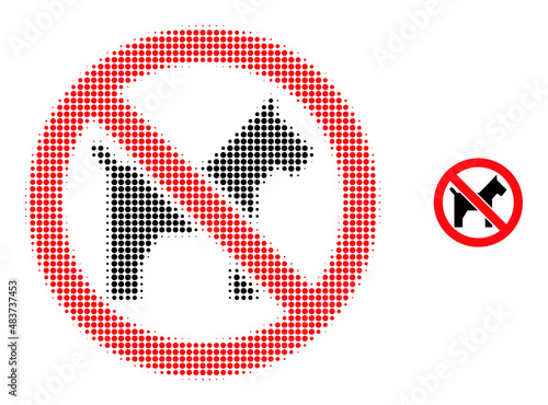 No dogs halftone dotted vector. No dogs vector icon mosaic is formed from halftone array which contains circle dots.